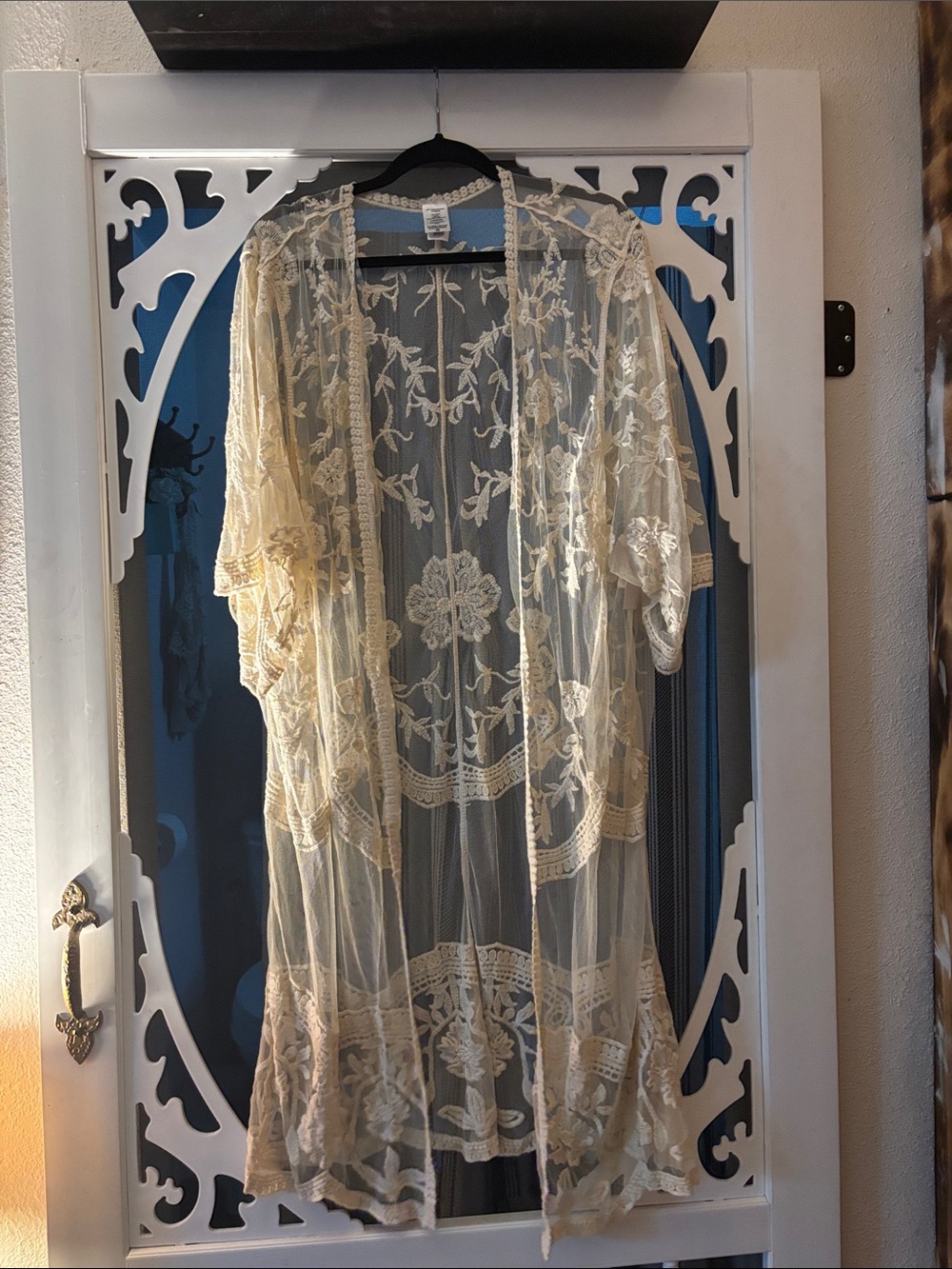 Time and Tru Sheer Lace Embroidered Swim Coverup in Cream